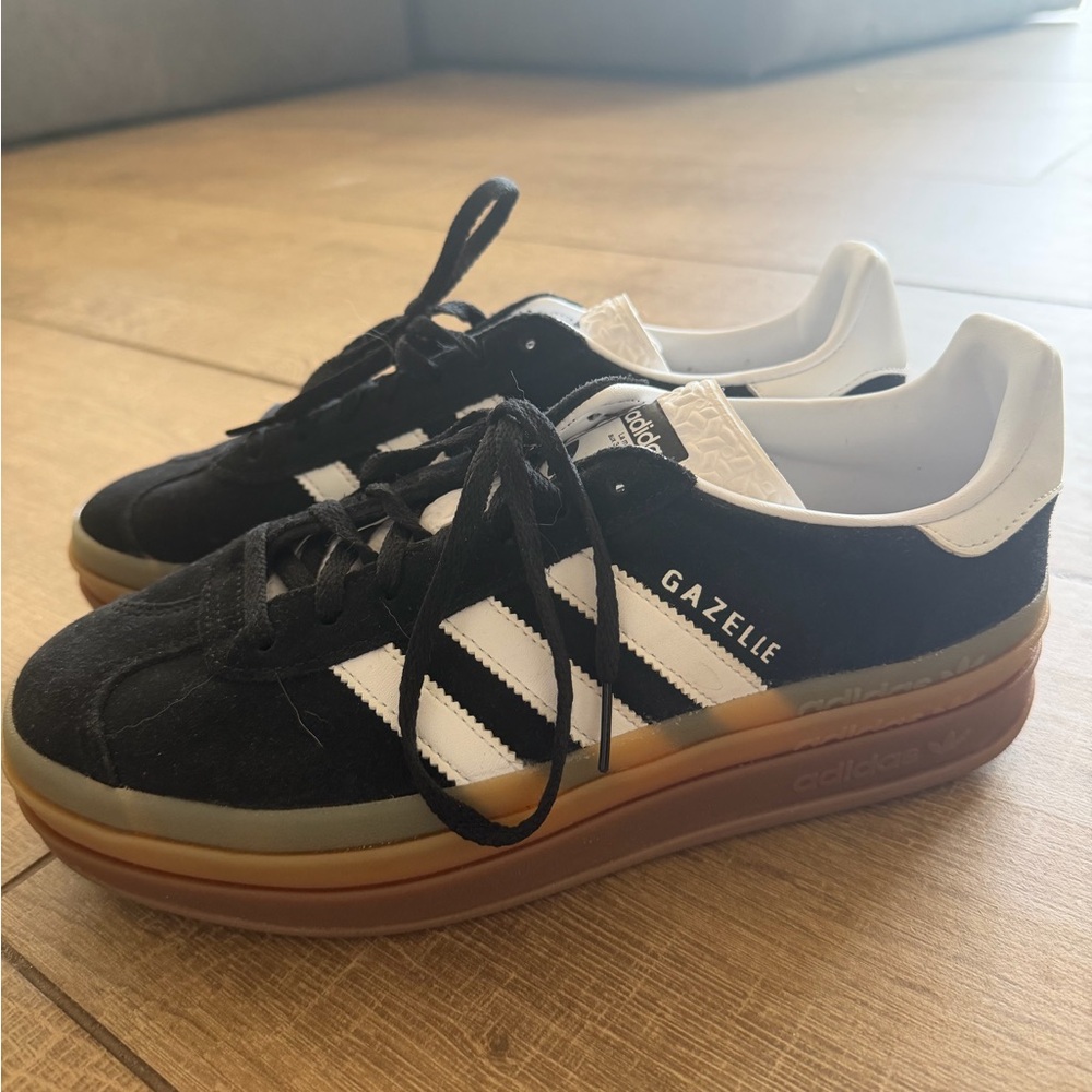 Adidas Gazelle Black and White Sneakers with Gum Sole